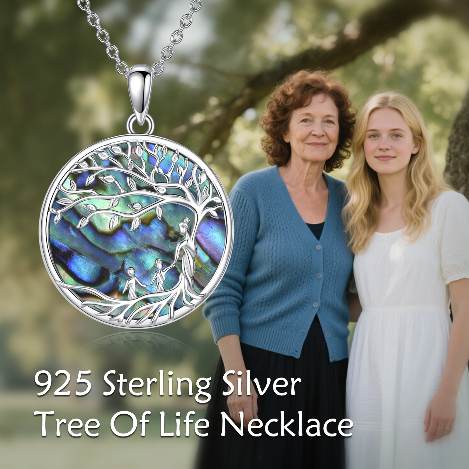 925 Sterling Silver Abalone Shell Tree of Life Necklace